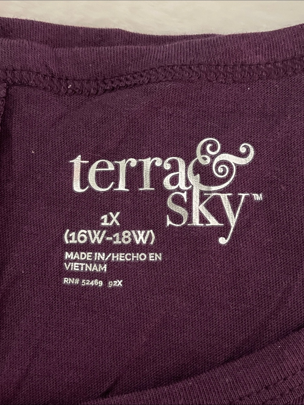 Terra & Sky Womens Plum quarter Sleeve Scoop Neck Top SZ 1X NWT - Picture 2 of 3